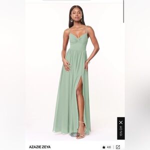 Azazie Agave A-Line V-Neck Pleated Chiffon Dress